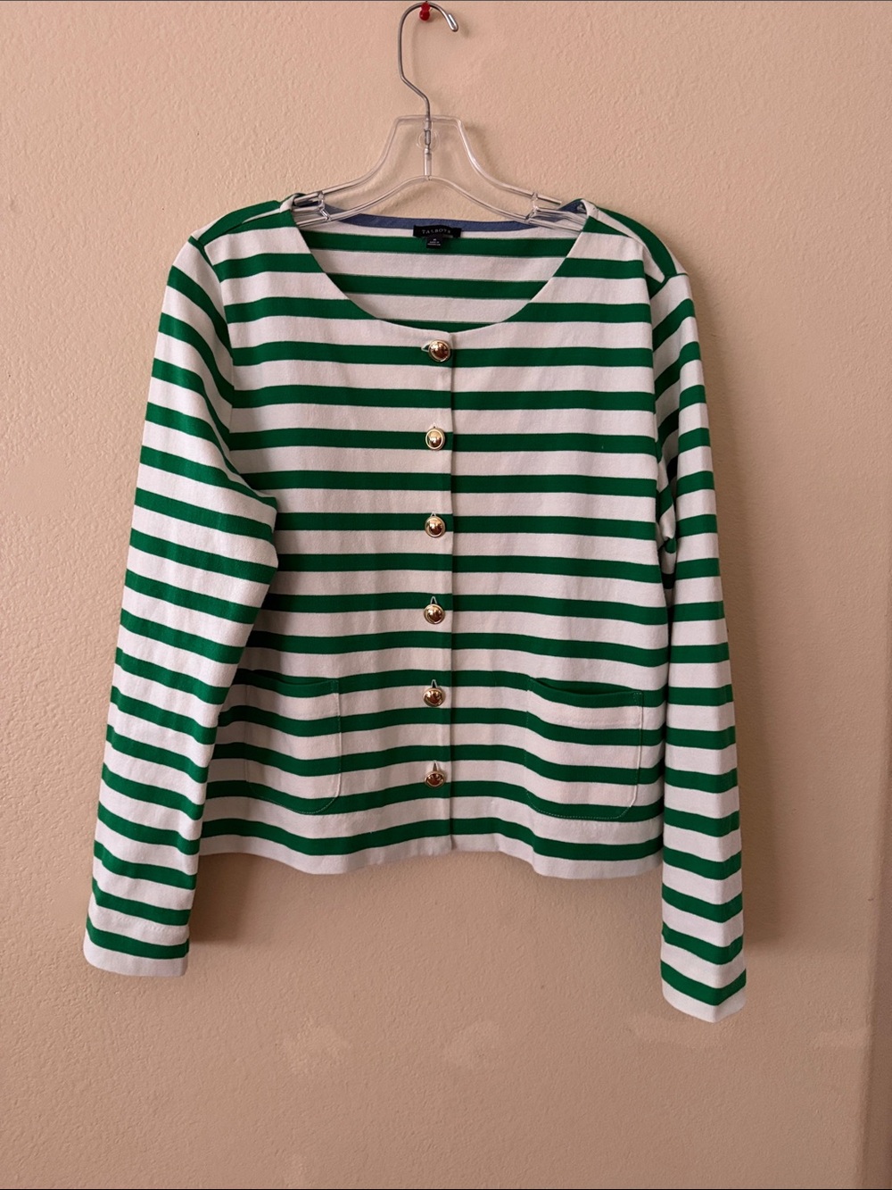 Talbots Green and White Striped Knit Top